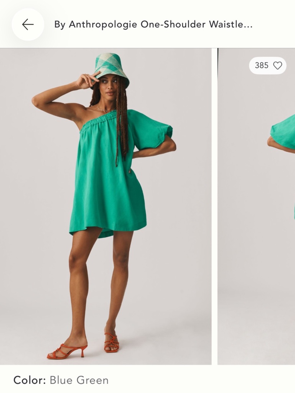 Anthropologie Green Off-Shoulder Elastic Waist Dress